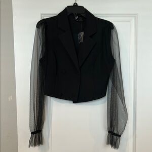 Elegant Black Sheer Sleeve Jacket